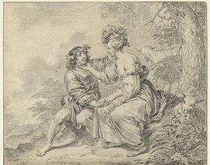 Berger et bergère assis dans un paysage - Casper Casteleyn