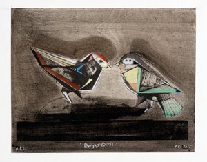 Bright Birds, 2014 (lithographie mokulito avec coloriage à la main) - Cathie Pilkington
