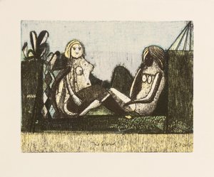 Les sœurs, 2014 (lithographies mokulito avec coloriage à la main) - Cathie Pilkington