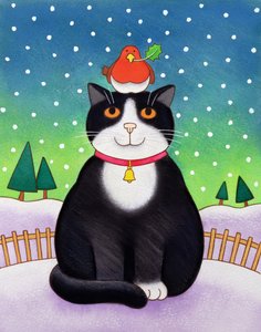 Chat avec rouge-gorge