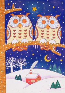 Deux hiboux sur une branche - Cathy Baxter