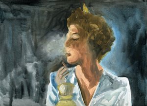 23.10.09 - Elle a fumé une dernière cigarette avant de se coucher, 2009 (huile sur papier) - Cathy Lomax