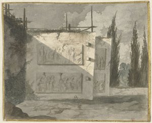 Paysage avec mur et bas-reliefs - Cavalier Cosse