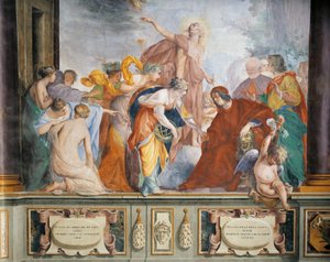 Lorenzo accueillant les Muses et les Vertus accompagnées par Apollon à Florence (fresque) - Cecco  Bravo