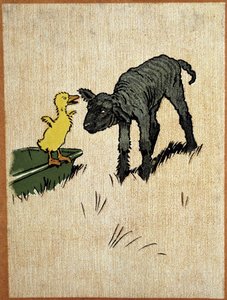 Agneau noir et caneton - dessin par Aldin - Cecil Charles Windsor Aldin