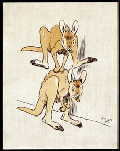 Kangourous comiques. Deux kangourous jouent à saute-mouton. - Cecil Charles Windsor Aldin