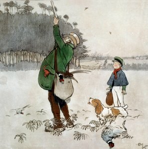 Le chasseur tirant sur des canards