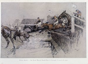 Le Grand National Steeple Chase à Liverpool: Le Saut de la Rivière - Cecil Charles Windsor Aldin