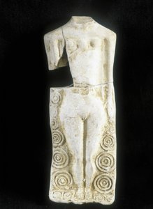 Femme aux trois seins. Statuette réalisée par le potier celte « Rextuguenos » signature et rouelles (seul potier armoricain connu), pour Laraire (lieu de prière dans une villa romaine) - Celtic