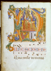 Initiale N avec Saint Pierre en trône et la libération de Saint Pierre
