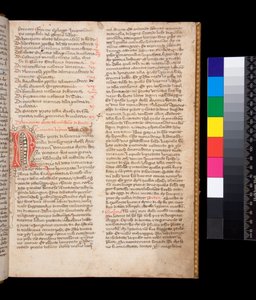 Ms 148. Grégoire le Grand, Dialogi en traduction italienne par Domenico Cavalca, f.2r Initiale décorée [N] en encre rouge avec ornementation à la plume en encre brune - Central Italian School
