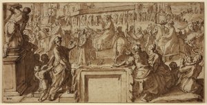 Saint Charles Borromée entrant dans la ville de Pavie : Dessin pour une décoration murale