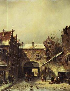 Une ville hollandaise en hiver - Charles Henri Joseph Leickert