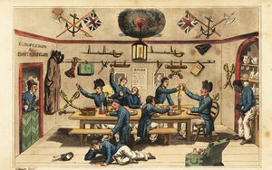 Johnny Newcome apportant du rhum à ses camarades officiers dans le mess des aspirants - Charles (c.1797 1850) (after) Williams