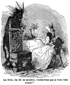Illustration pour le conte de Mme Jeanne Marie Leprince de Beaumont « La Belle et la Bête », XIXe siècle - Charles Albert dArnoux Bertall
