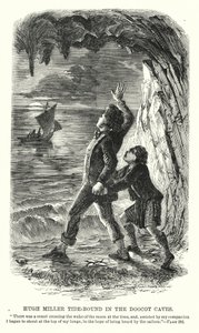 Hugh Miller bloqué par la marée dans les grottes de Doocot (gravure) - Charles Altamont Doyle