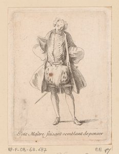 Gentilhomme debout vu de face
Petit Maître faisant semblant de penser (titre sur l