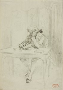 Homme en costume du XVIIIe siècle, assis à une table et lisant - Charles Bargue