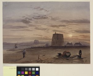 Tour Martello à St. Leonards contre le soleil couchant