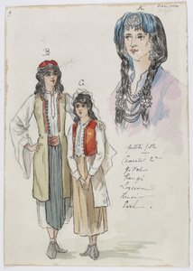 Holmès - La montagne noire - costume designs by Charles Bianchini - 09. Petites filles. Mlles Charrier 2e, Gillet, Taugh , Lozeran, Renoir, Evel - Charles Bianchini