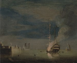 Un deux-ponts en feu la nuit près d