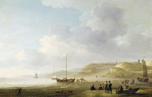 La côte près de Scheveningen avec des pinks de pêche sur le rivage - Charles Brooking
