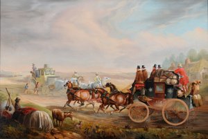 Hull-London Royal Mail rencontrant un chariot de voyage sur la route, vers 1835 - Charles Cooper Henderson