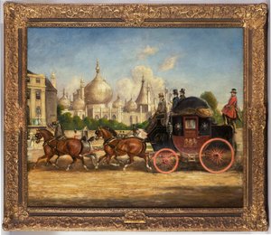 Le mail coach Londres-Brighton devant le Royal Pavilion, Brighton