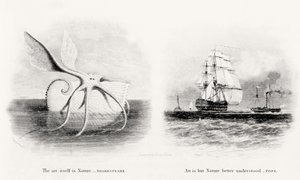 Un calmar géant et deux navires en mer, gravé par George Cooke (1781-1834)
