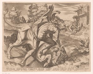 Hercules bedwingt de stier van Kreta - Charles David