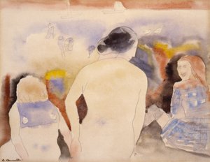 Femme sans titre avec cheveux noirs et deux enfants, début du 20ème siècle - Charles Demuth