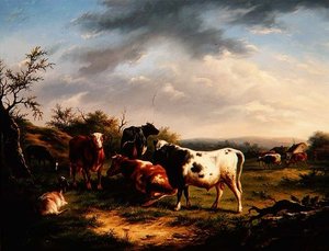 Bétail et moutons dans un paysage (une paire)