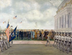 Le maréchal Joffre en mission à Washington inspectant les étudiants de West Point, printemps 1917, par Charles Edmund Brock (1870-1938) - Charles Edmund Brock