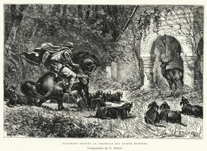 Dagobert devant la chapelle des saints martyrs (gravure)