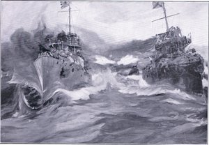 Un combat entre destroyers, illustration de Cassells History of the Russo-Japanese War Vol 1, vers 1900