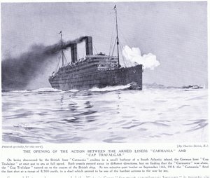 La première action entre les paquebots armés Carmania et Cap Trafalgar, Atlantique Sud, septembre 1915