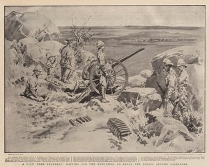 Vue de Coleskop, en attendant que les obusiers bombardent les kopjes autour de Colesberg - Charles Edwin Fripp