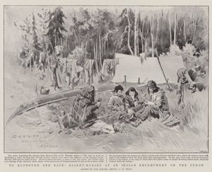 Vers le Klondyke et retour, fabrication de paniers dans un campement indien sur le Yukon