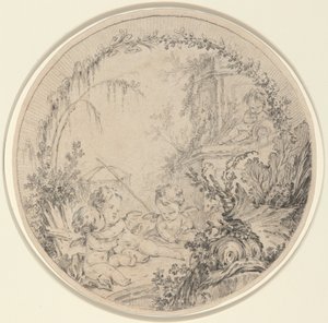 Trois putti avec un filet de pêche