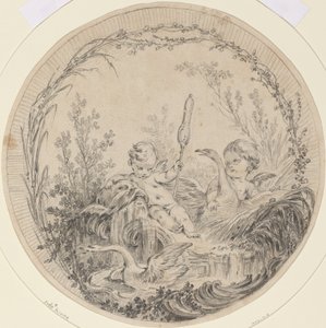 Deux putti jouant avec des cygnes - Charles Eisen