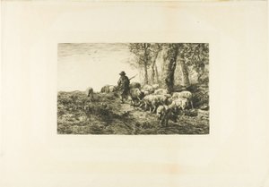 Troupeau de cochons avec porcher