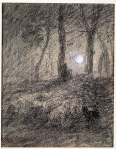 Troupeau de moutons au clair de lune - Charles Emile Jacque