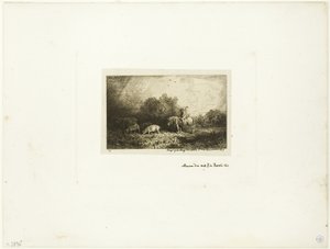Paysage avec homme à cheval, cochons et vache - Charles Emile Jacque