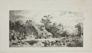 Paysage avec chaumières