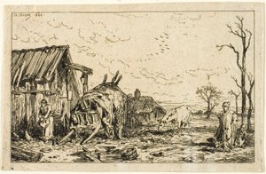 Paysage avec charrette dételée - Charles Emile Jacque