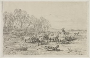Paysage avec un troupeau de moutons - Charles Emile Jacque