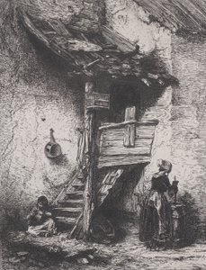 Escaliers et femme barattant, 1845