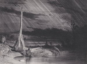 Le pêcheur, temps pluvieux - Charles Emile Jacque