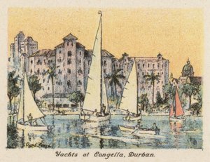 Afrique du Sud : Yachts à Congella, Durban (lithographie en couleur) - Charles Ernest Peers