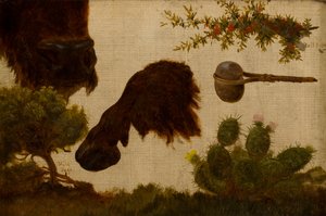 Étude pour « Le Bison blessé » : sauge de colline, tête et sabot de bison, baie de taureau, hache de pierre et cactus - Charles Ferdinand Wimar